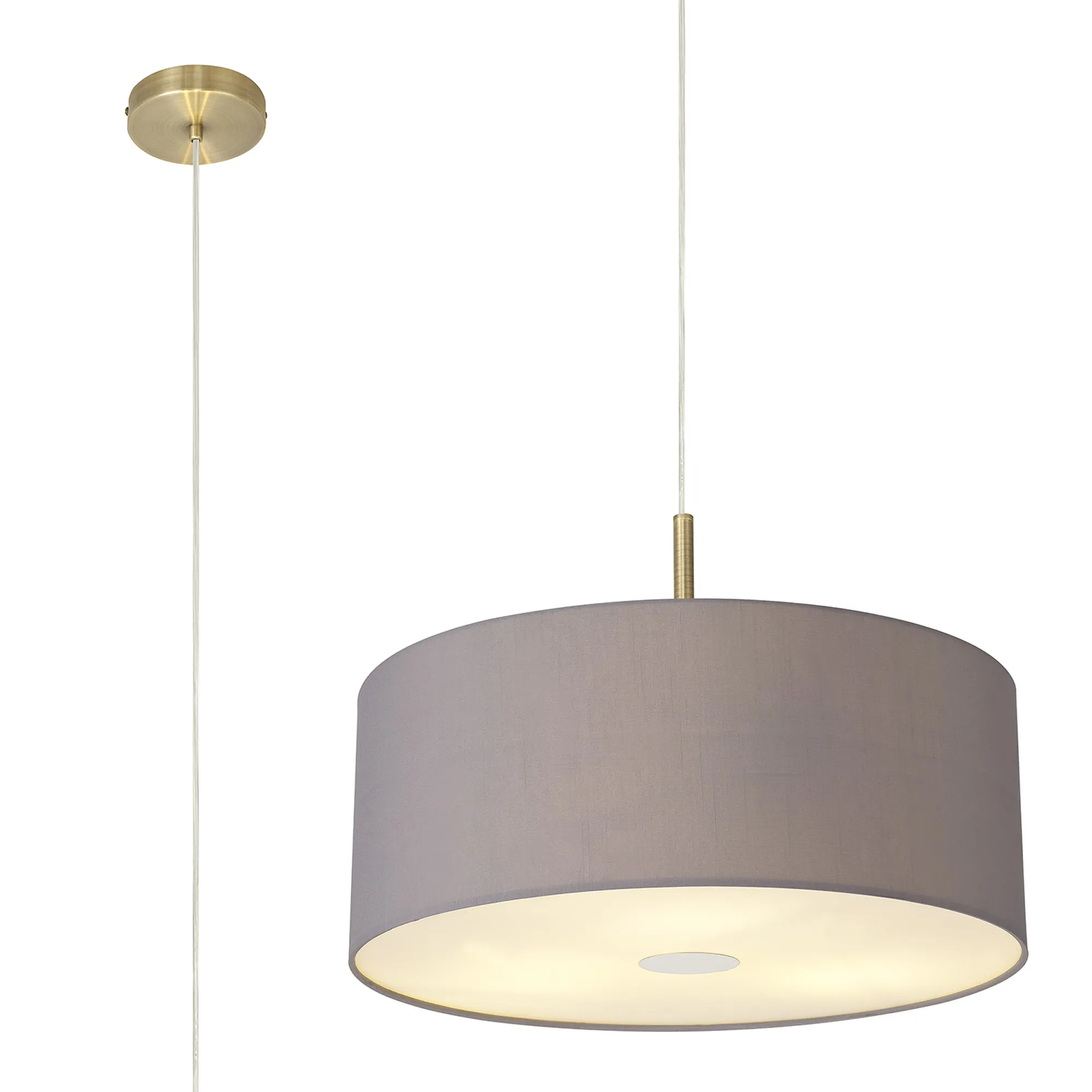 DK0410  Baymont 50cm 3 Light Pendant Antique Brass, Grey, Frosted Diffuser